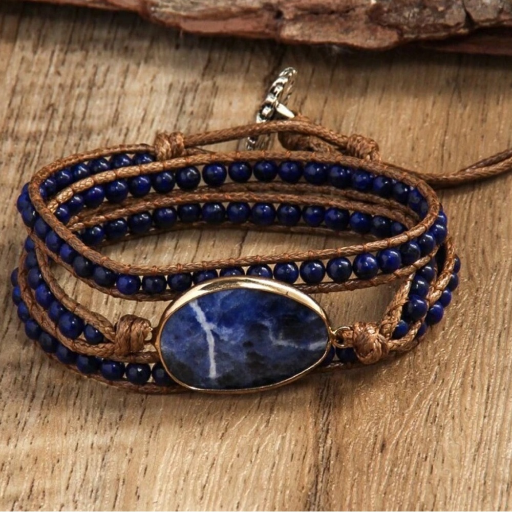 Navy blue natural gemstone wrap bracelet